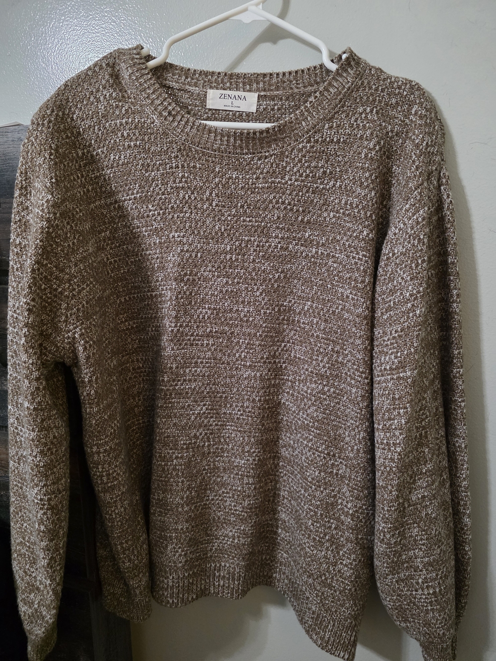 Zenana Outfitters Brown Marled Crewneck Sweater